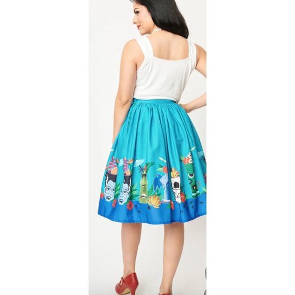 Unique Vintage X Tiki Monsters Wm's Geller Blue Swing Skirt 1950's Pin Up - Picture 10 of 10